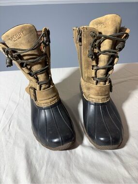 Sperry Tan Suede and Black Rubber Heel Duck Boot